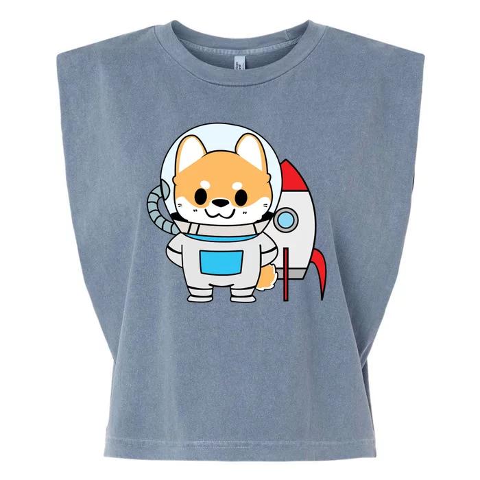 Shiba Cute Fox Rocket Ship Cartoon Garment-Dyed Women's Muscle Tee