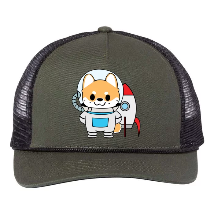 Shiba Cute Fox Rocket Ship Cartoon Retro Rope Trucker Hat Cap