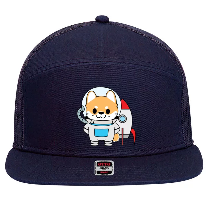 Shiba Cute Fox Rocket Ship Cartoon 7 Panel Mesh Trucker Snapback Hat