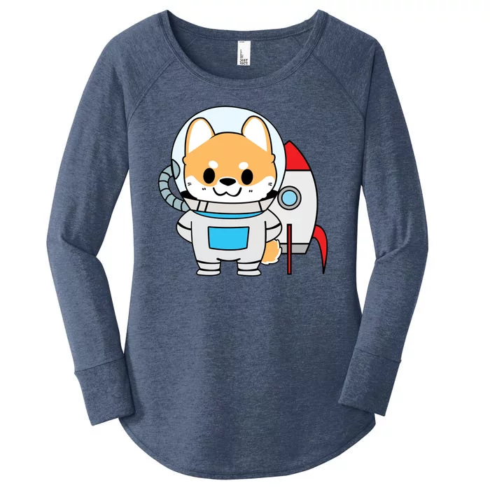 Shiba Cute Fox Rocket Ship Cartoon Women's Perfect Tri Tunic Long Sleeve Shirt