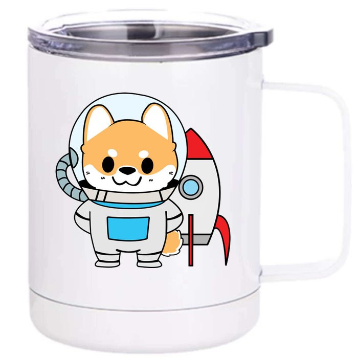 Shiba Cute Fox Rocket Ship Cartoon Front & Back 12oz Stainless Steel Tumbler Cup