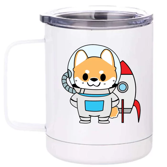 Shiba Cute Fox Rocket Ship Cartoon Front & Back 12oz Stainless Steel Tumbler Cup