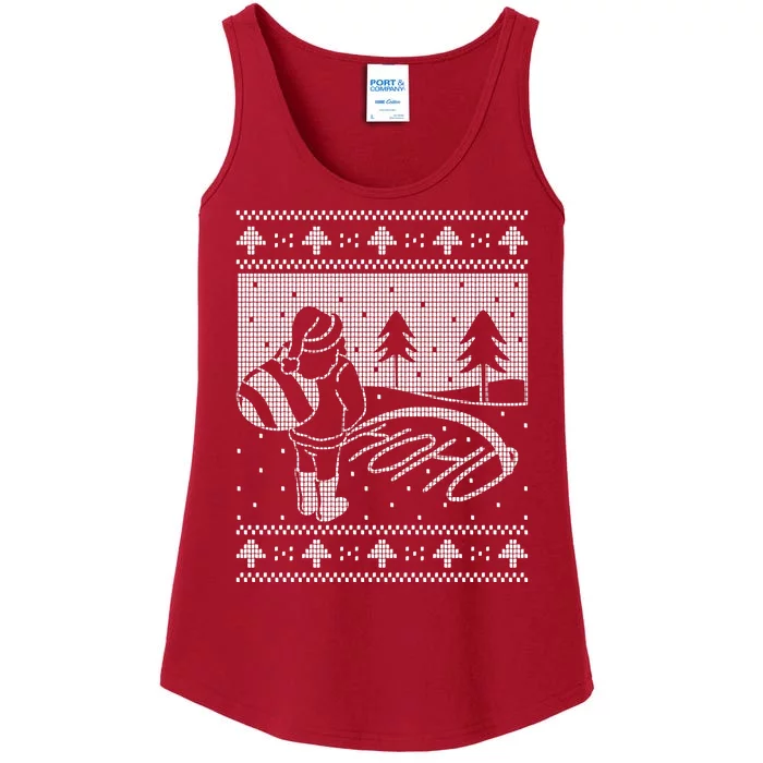 Santa Claus Funny Taking A Leak Ho Ho Ho Tree Snow Ugly Christmas Ladies Essential Tank