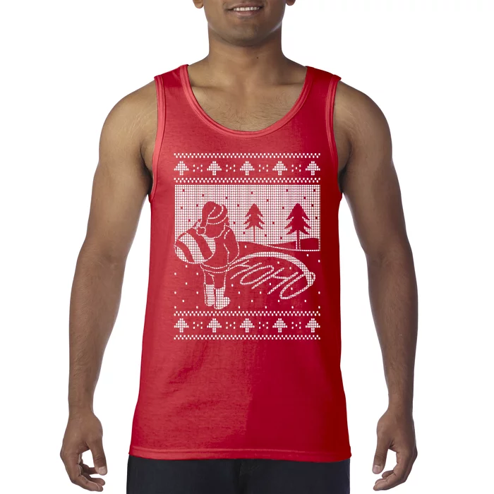 Santa Claus Funny Taking A Leak Ho Ho Ho Tree Snow Ugly Christmas Tank Top