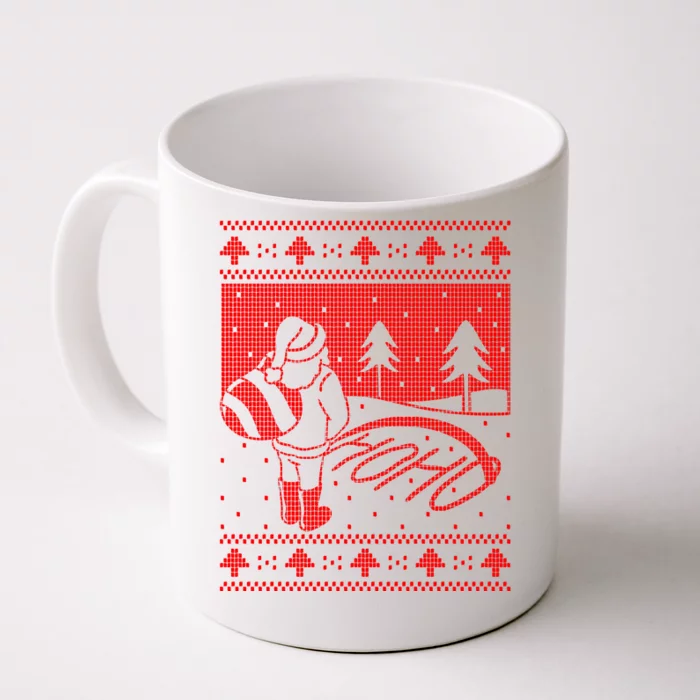 Santa Claus Funny Taking A Leak Ho Ho Ho Tree Snow Ugly Christmas Front & Back Coffee Mug