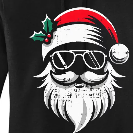 Santa Claus Face Sunglasses With Hat Beard Xmas Women's Pullover Hoodie