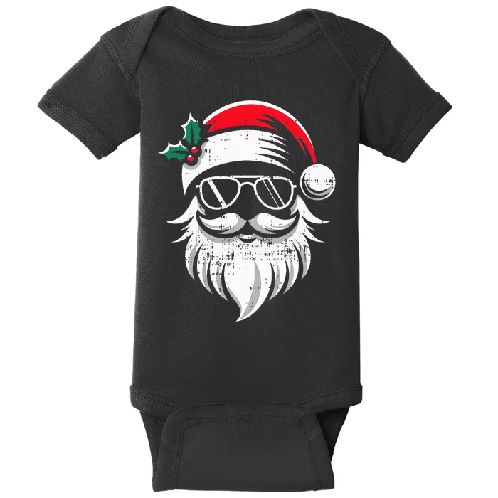 Santa Claus Face Sunglasses With Hat Beard Xmas Baby Bodysuit