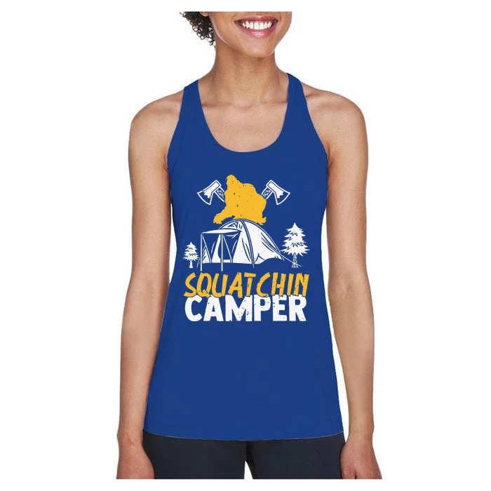 Squatchin Camper Funny Bigfoot Lover Halloween Camping Fan Women's Racerback Tank