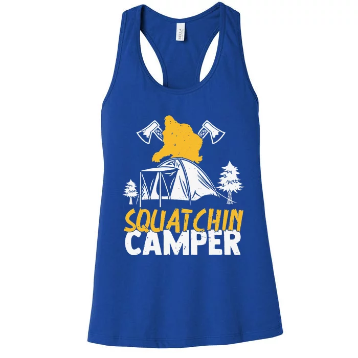 Squatchin Camper Funny Bigfoot Lover Halloween Camping Fan Women's Racerback Tank