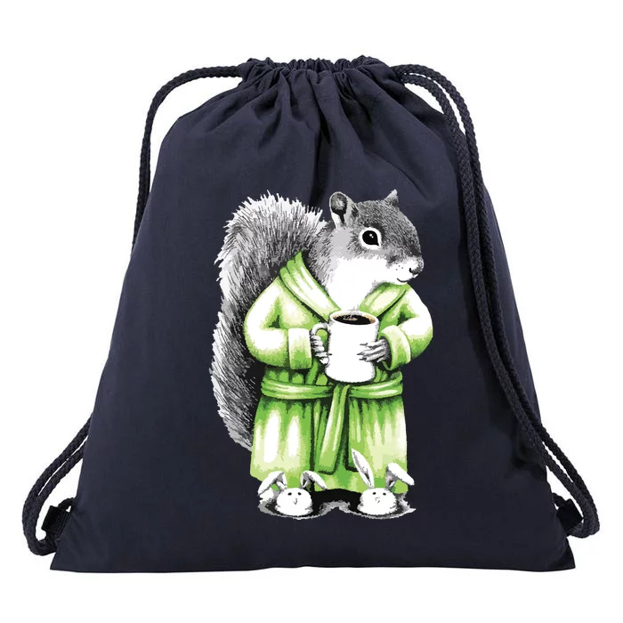 Squirrel Coffee Funny Coffee Drinking Squirrel Drawstring Bag