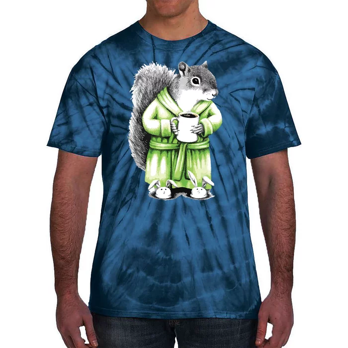 Squirrel Coffee Funny Coffee Drinking Squirrel Tie-Dye T-Shirt