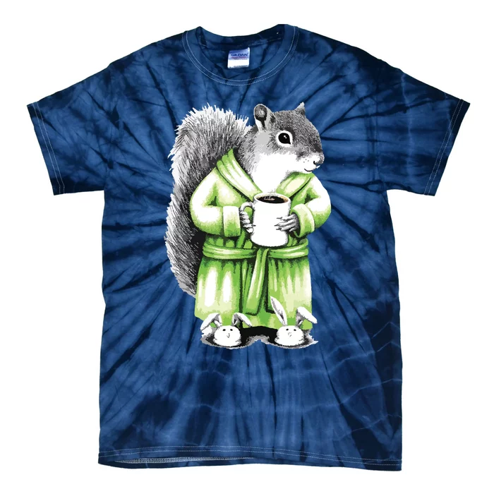 Squirrel Coffee Funny Coffee Drinking Squirrel Tie-Dye T-Shirt