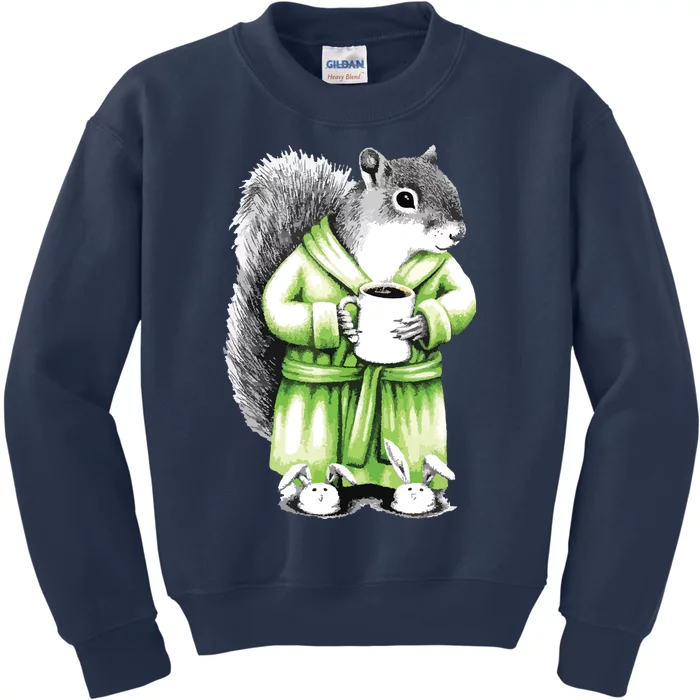 Squirrel Coffee Funny Coffee Drinking Squirrel Kids Sweatshirt