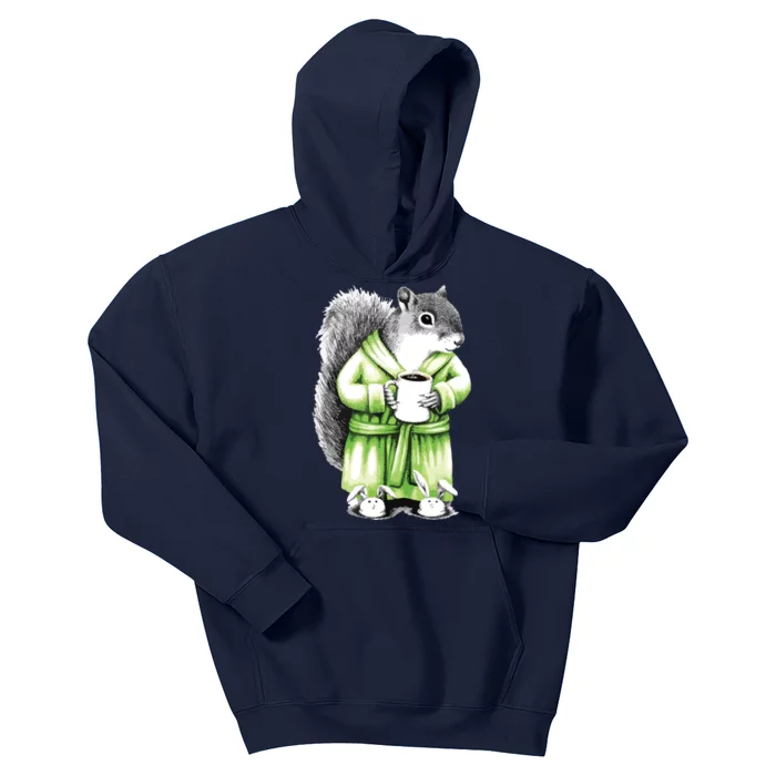 Squirrel Coffee Funny Coffee Drinking Squirrel Kids Hoodie