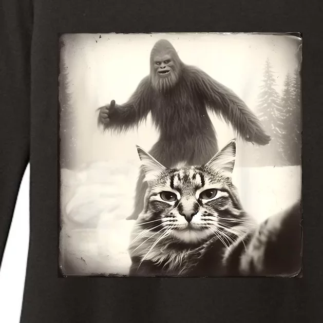 Selfie Cat Finds Bigfoot Sasquatch Funny Cat Bigfoot Photo Womens CVC Long Sleeve Shirt