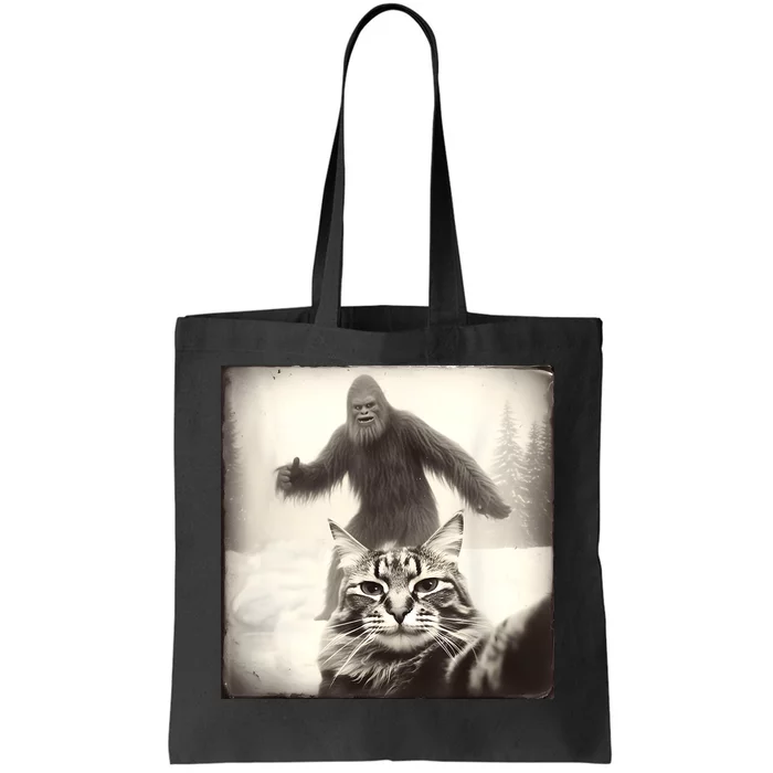 Selfie Cat Finds Bigfoot Sasquatch Funny Cat Bigfoot Photo Tote Bag