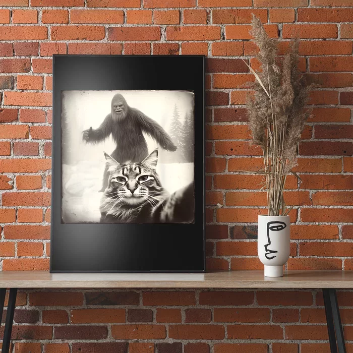 Selfie Cat Finds Bigfoot Sasquatch Funny Cat Bigfoot Photo Poster