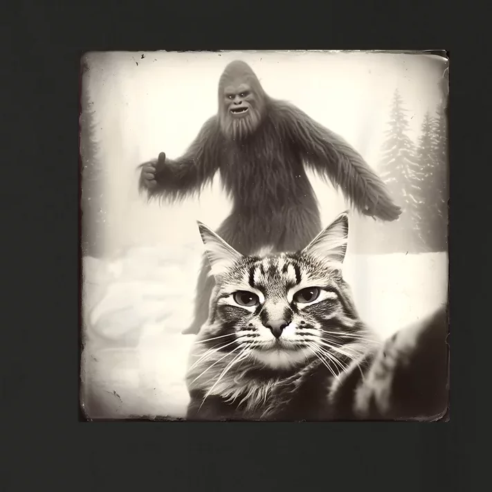 Selfie Cat Finds Bigfoot Sasquatch Funny Cat Bigfoot Photo Toddler Long Sleeve Shirt