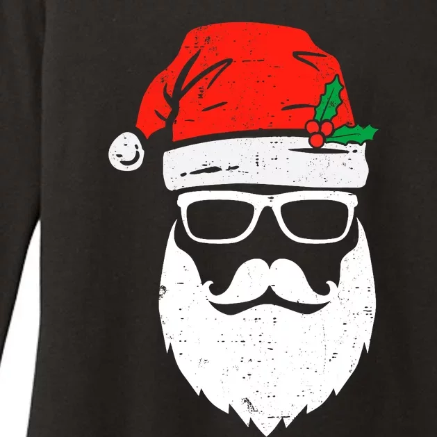 Santa Claus Face Sunglasses With Hat Beard Christmas Womens CVC Long Sleeve Shirt