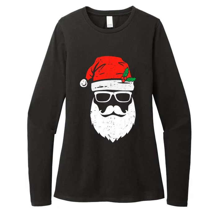 Santa Claus Face Sunglasses With Hat Beard Christmas Womens CVC Long Sleeve Shirt