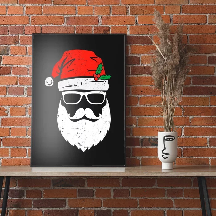 Santa Claus Face Sunglasses With Hat Beard Christmas Poster