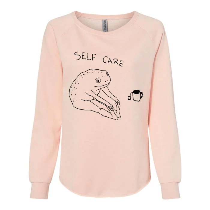 Self Care Frog Drinking Tea Womens California Wash Sweatshirt