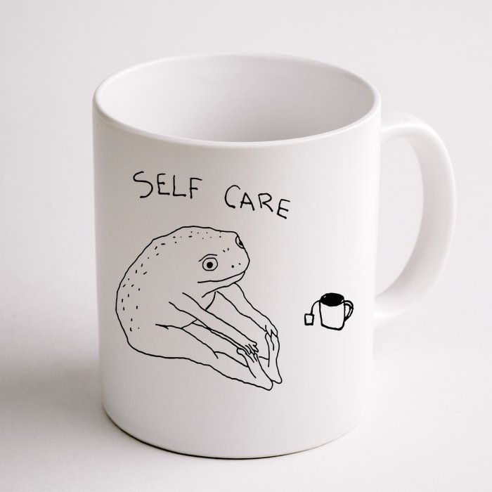 Self Care Frog Drinking Tea Front & Back Coffee Mug