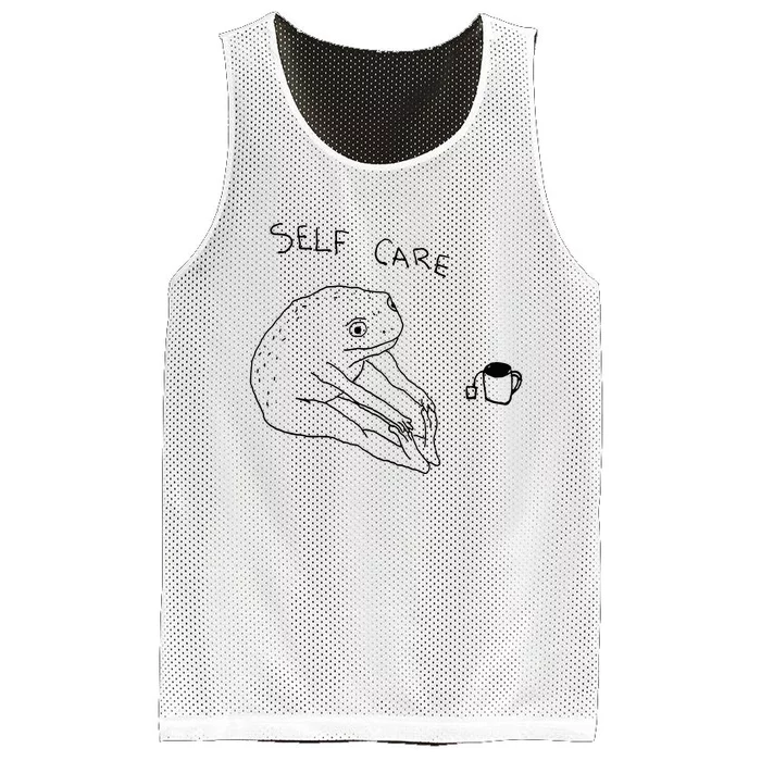 Self Care Frog Drinking Tea Mesh Reversible Basketball Jersey Tank