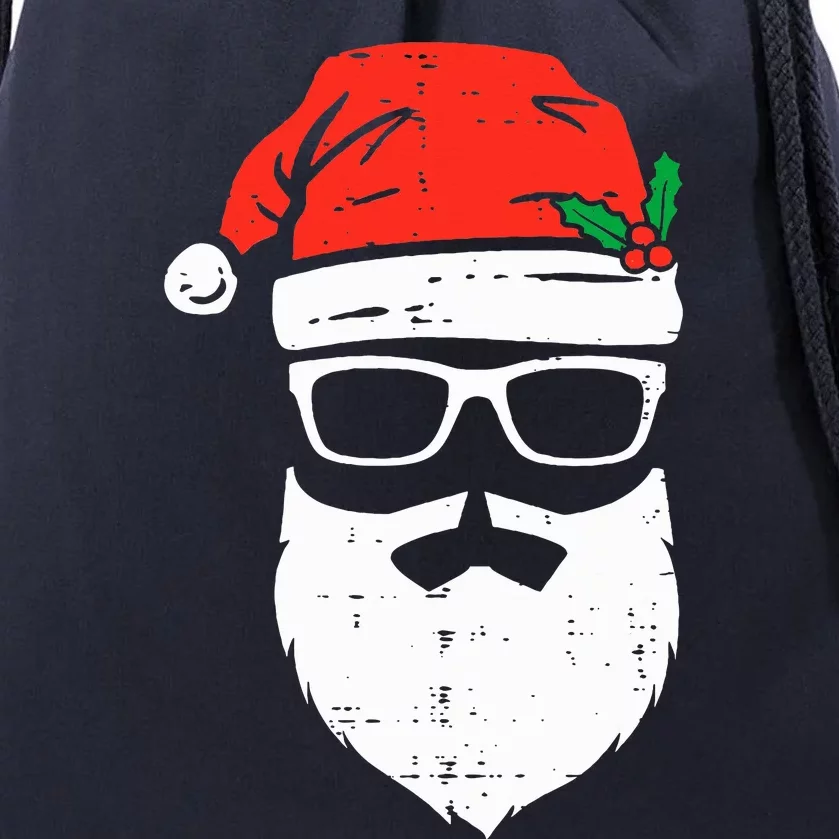 Santa Claus Face Sunglasses with Hat Beard Christmas Drawstring Bag