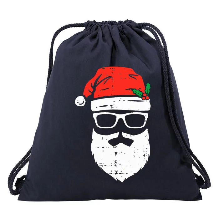 Santa Claus Face Sunglasses with Hat Beard Christmas Drawstring Bag