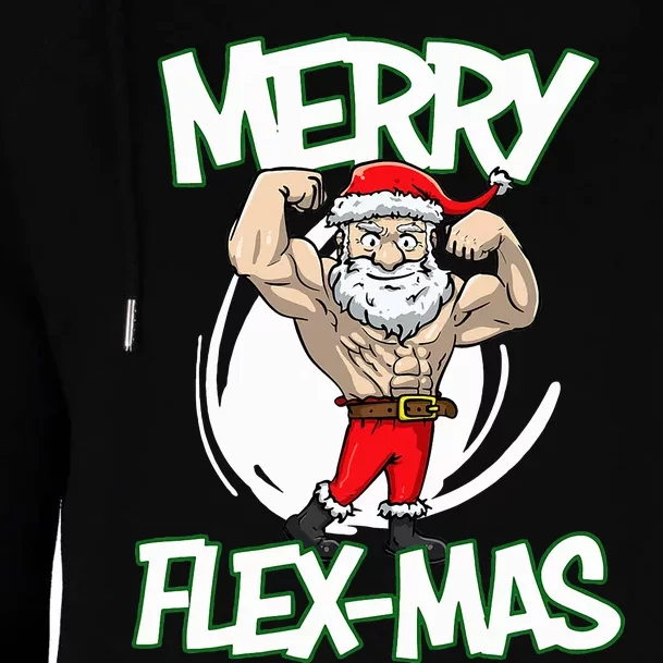 Santa Claus Flexing Merry Flex Mas Beard Funny Saying Design Womens Funnel Neck Pullover Hood