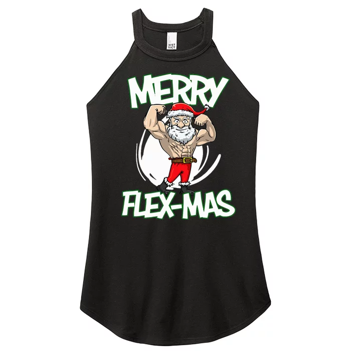 Santa Claus Flexing Merry Flex Mas Beard Funny Saying Design Women’s Perfect Tri Rocker Tank