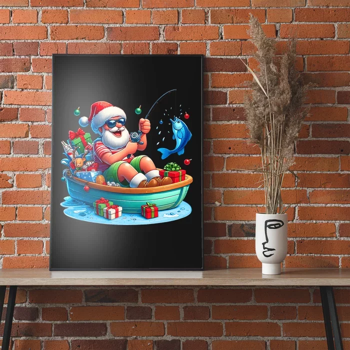 Santa Claus Fishing Christmas In July Beach River Summer Poster