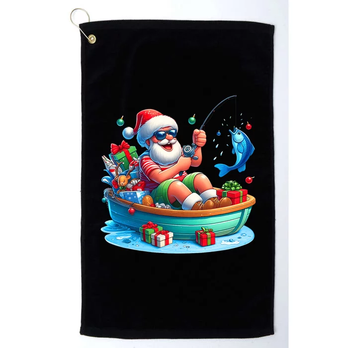 Santa Claus Fishing Christmas In July Beach River Summer Platinum Collection Golf Towel