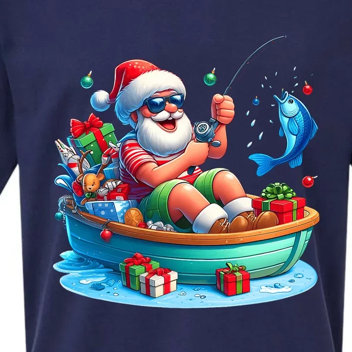 Santa Claus Fishing Christmas In July Beach River Summer Sueded Cloud Jersey T-Shirt