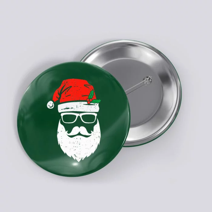 Santa Claus Face Sunglasses with Hat Beard Christmas Button