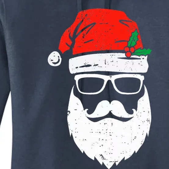 Santa Claus Face Sunglasses with Hat Beard Christmas Women's Pullover Hoodie