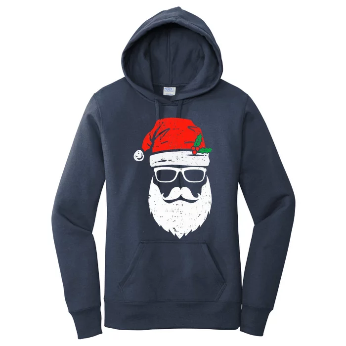 Santa Claus Face Sunglasses with Hat Beard Christmas Women's Pullover Hoodie