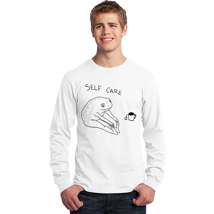 Self Care Frog Drinking Tea Long Sleeve Shirt