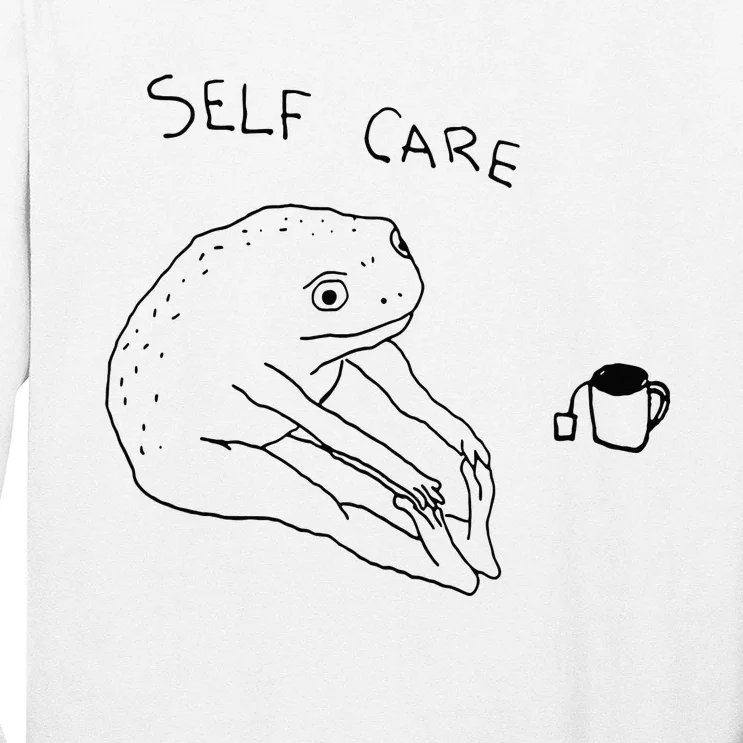 Self Care Frog Drinking Tea Long Sleeve Shirt