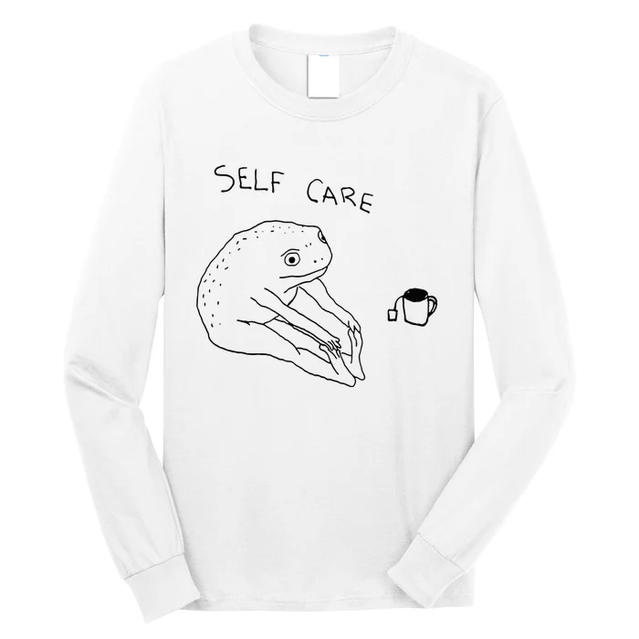 Self Care Frog Drinking Tea Long Sleeve Shirt