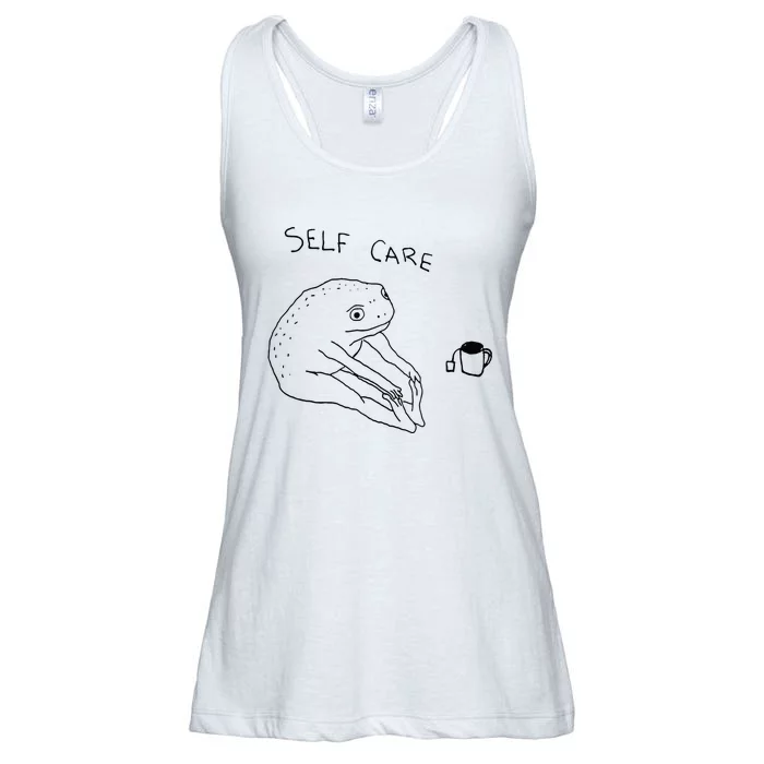 Self Care Frog Drinking Tea Ladies Essential Flowy Tank