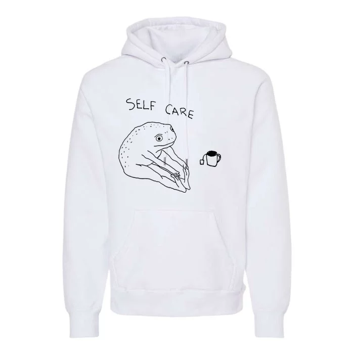 Self Care Frog Drinking Tea Premium Hoodie