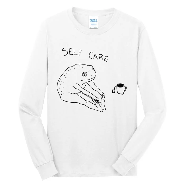 Self Care Frog Drinking Tea Tall Long Sleeve T-Shirt