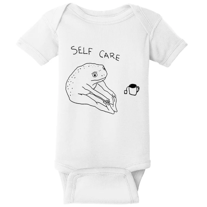 Self Care Frog Drinking Tea Baby Bodysuit