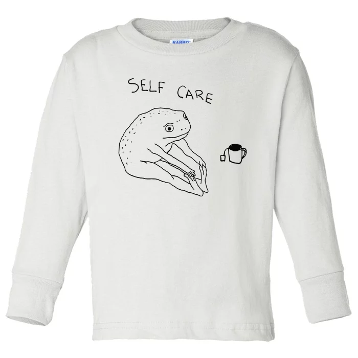 Self Care Frog Drinking Tea Toddler Long Sleeve Shirt