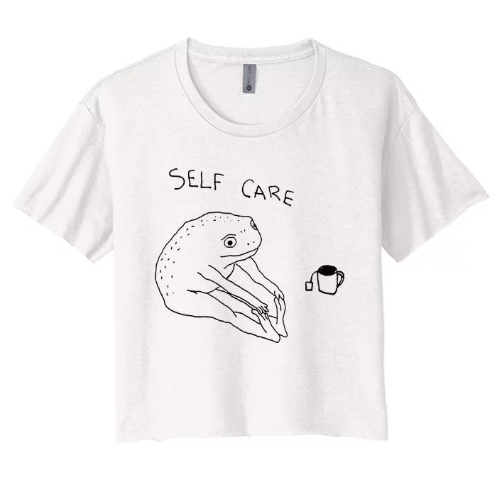 Self Care Frog Drinking Tea Women's Crop Top Tee