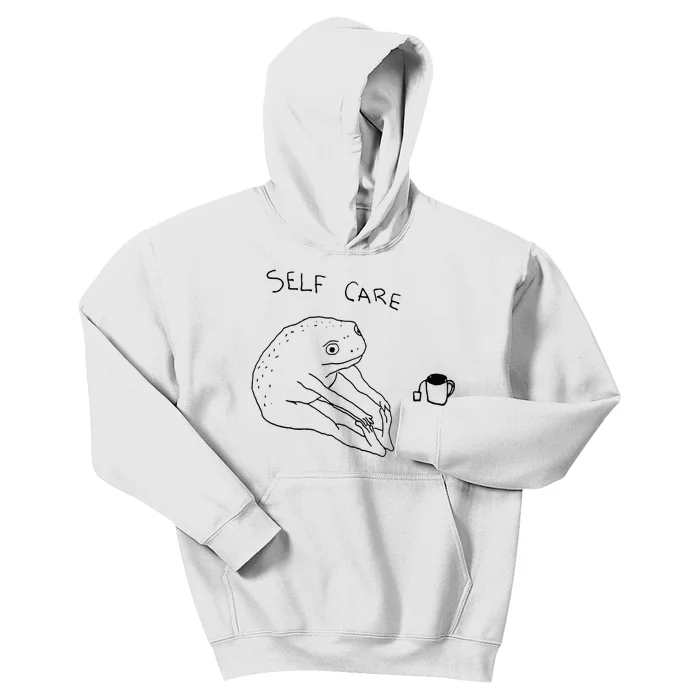 Self Care Frog Drinking Tea Kids Hoodie