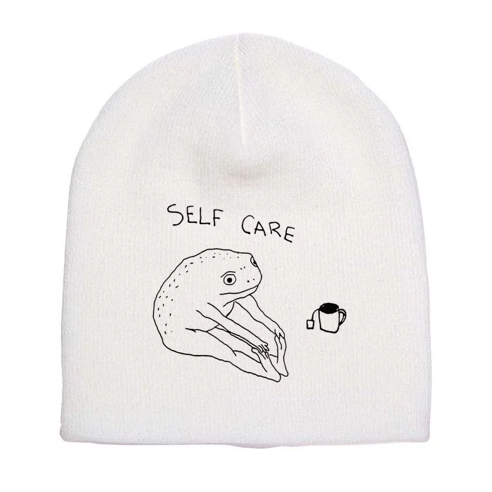 Self Care Frog Drinking Tea Short Acrylic Beanie