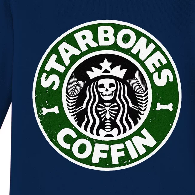 Starbones Coffin Funny Horror Coffee Baby Long Sleeve Bodysuit